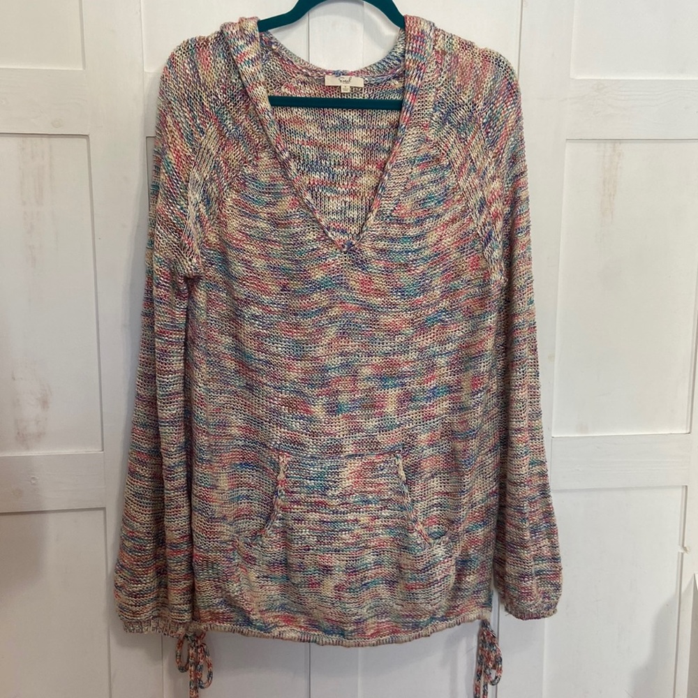 💖 Multi Color Knit Hoodie Sweater | Womens Sweater with hood size small